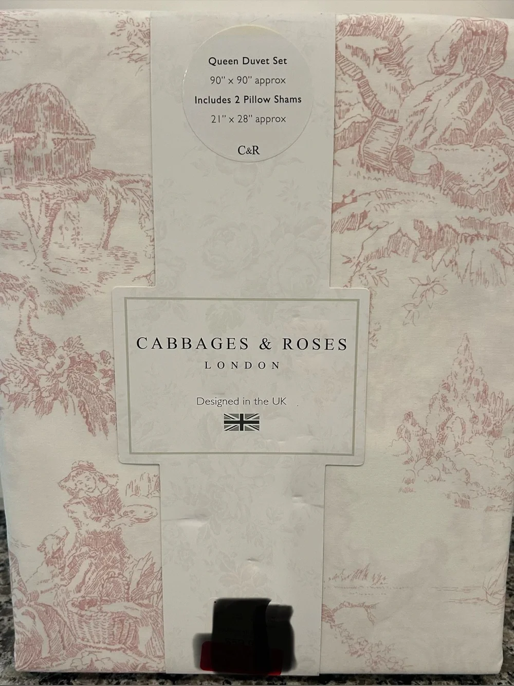 Cabbages and Roses Queen Duvet Set New Cotton Percale Country Toile Rose Pink